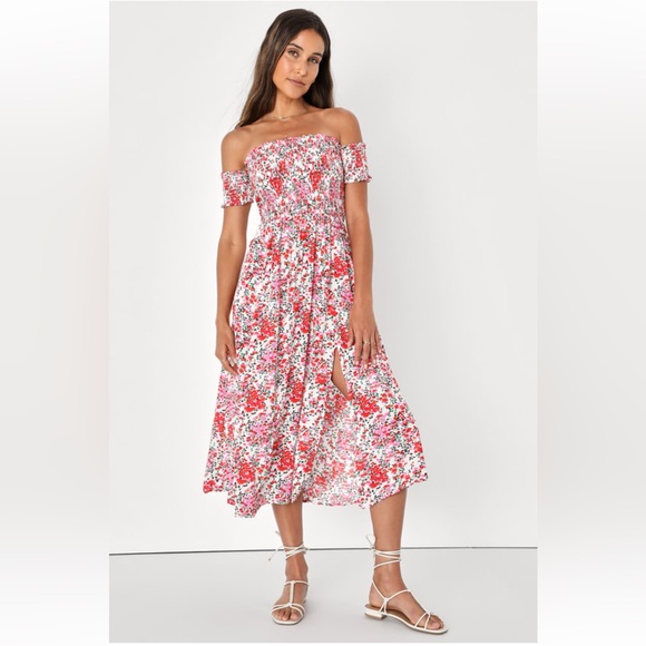 Lulus Dresses & Skirts - NWT Lulu’s View from the Meadow Cream Floral Print Off-the-Shoulder Dress